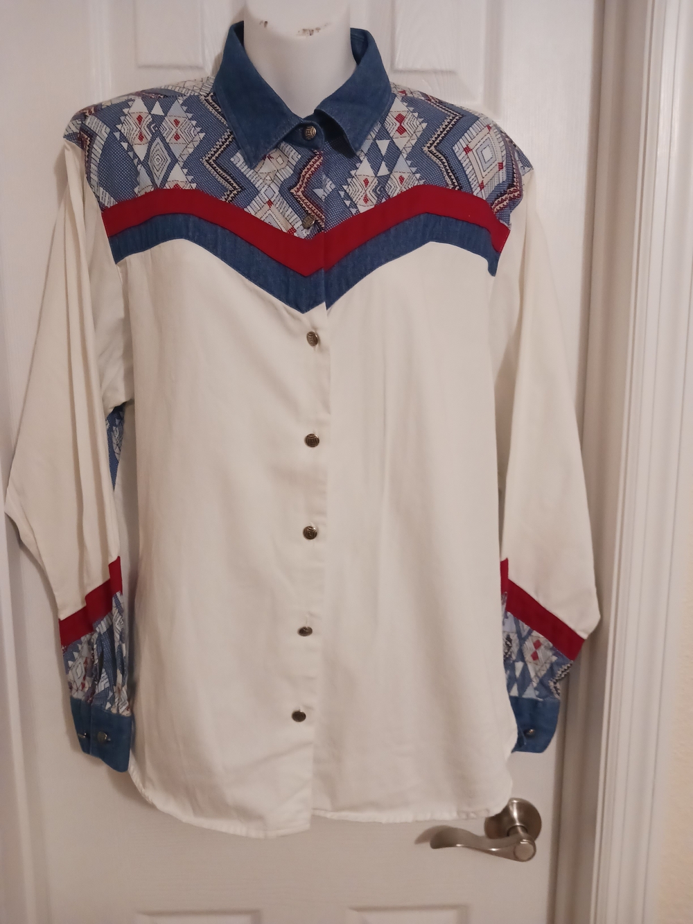 Wrangler Vtg Silver Lake Cheveron Diamond Print HTF Western Shirt XL